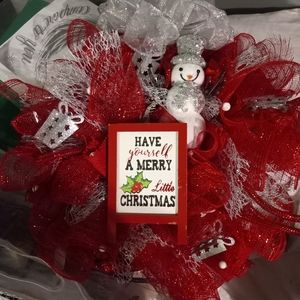 Red white silver Christmas Wreath